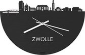 Skyline Klok Zwolle Zwart hout - Ø 40 cm - Woondecoratie - Wand decoratie woonkamer - WoodWideCities