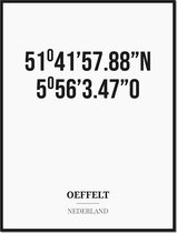 Poster/kaart OEFFELT met coördinaten