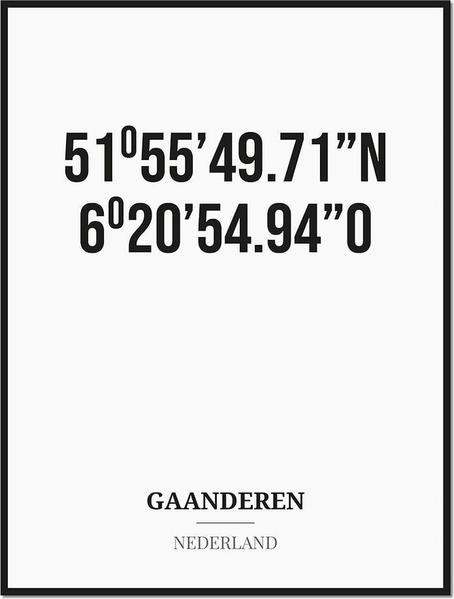 Studio216 Poster/kaart GAANDEREN met coördinaten zwart, wit