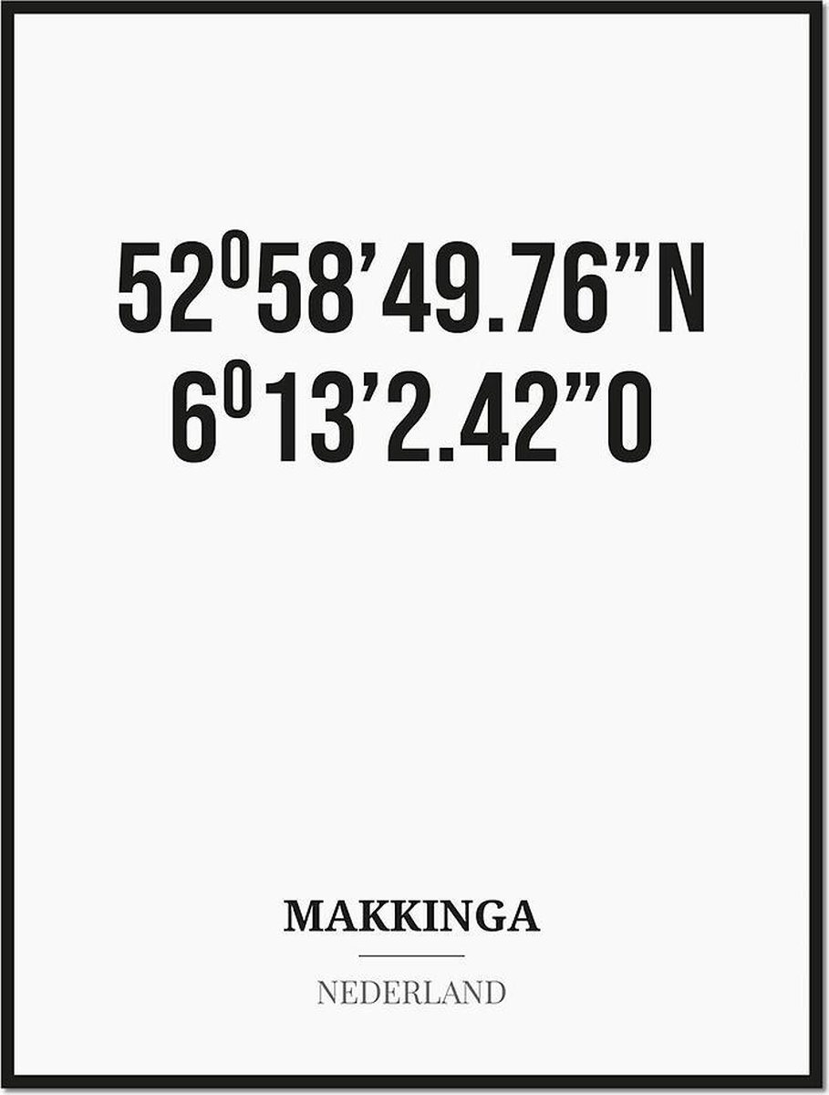 Studio216 Poster/kaart MAKKINGA met coördinaten zwart, wit