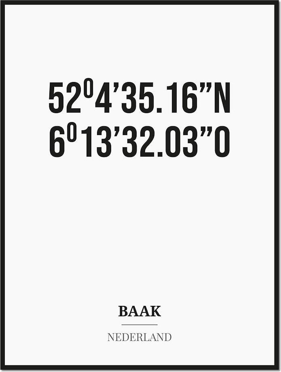 Studio216 Poster/kaart BAAK met coördinaten zwart, wit