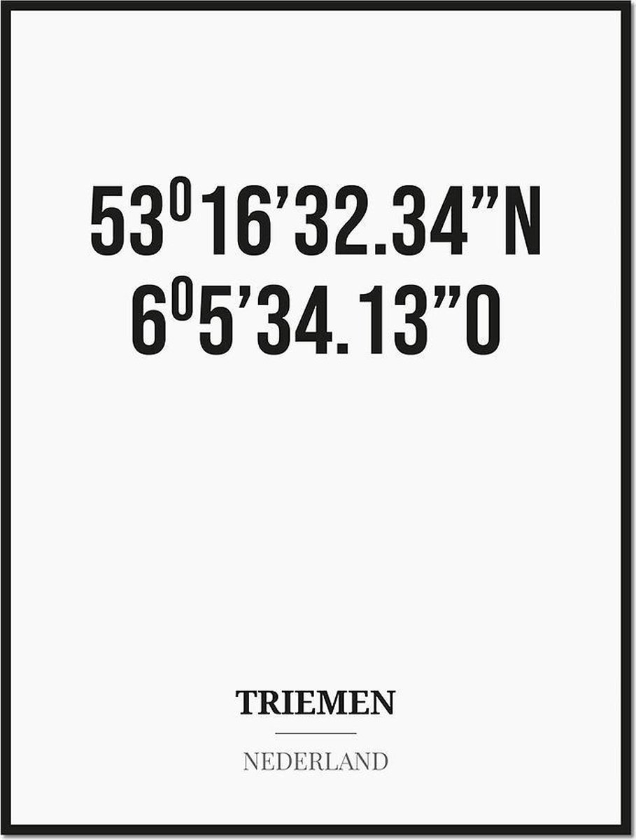 Studio216 Poster/kaart TRIEMEN met coördinaten zwart, wit
