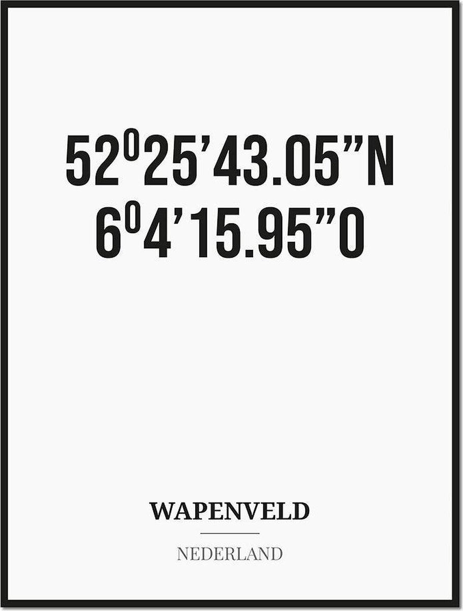 Studio216 Poster/kaart WAPENVELD met coördinaten zwart, wit