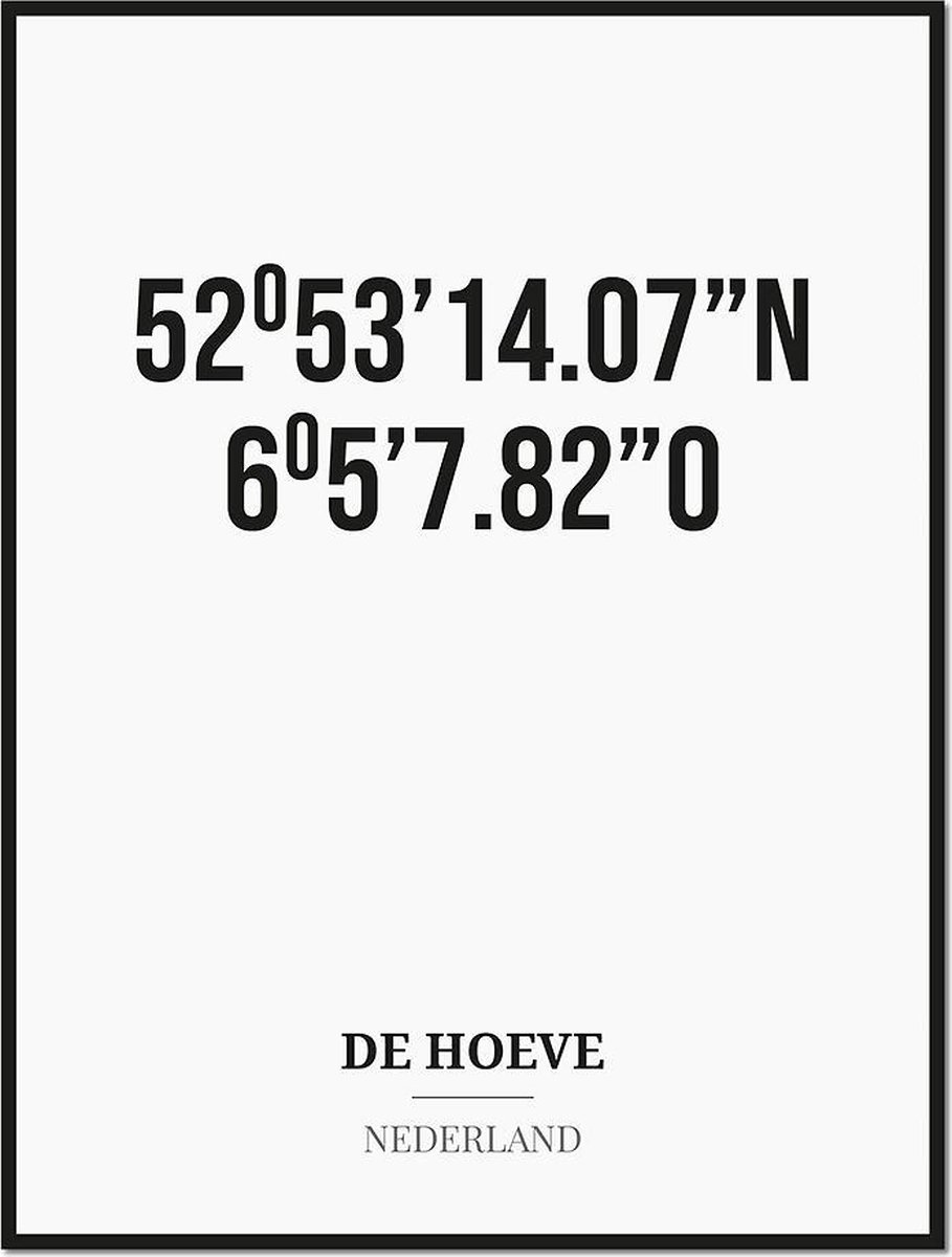 Studio216 Poster/kaart DE HOEVE met coördinaten zwart, wit