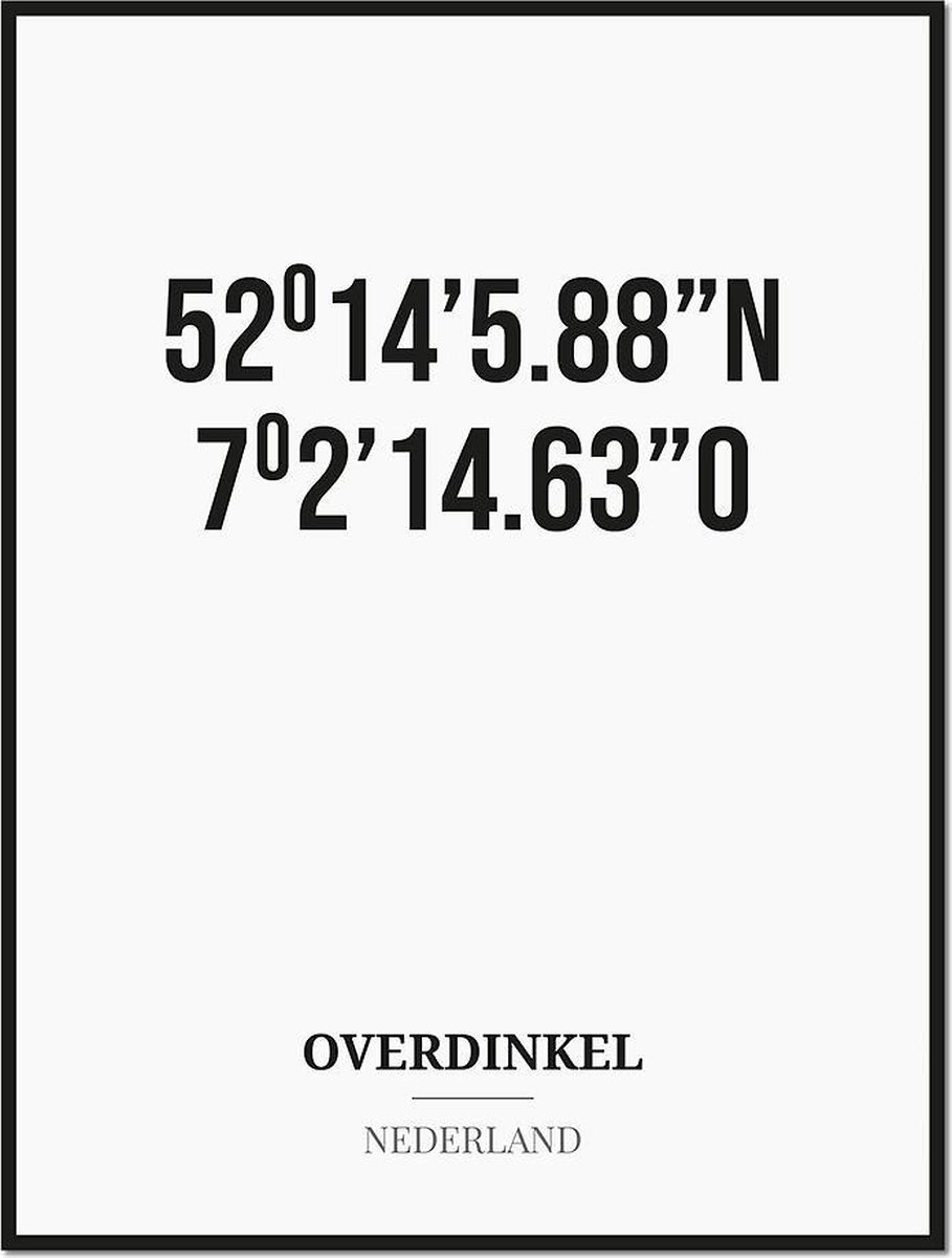 Studio216 Poster/kaart OVERDINKEL met coördinaten zwart, wit