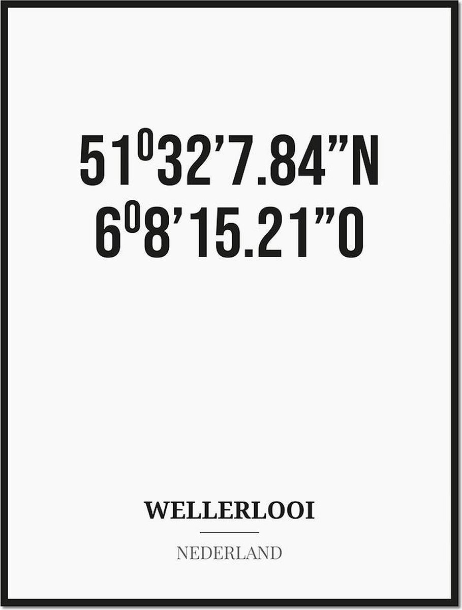 Studio216 Poster/kaart WELLERLOOI met coördinaten zwart, wit