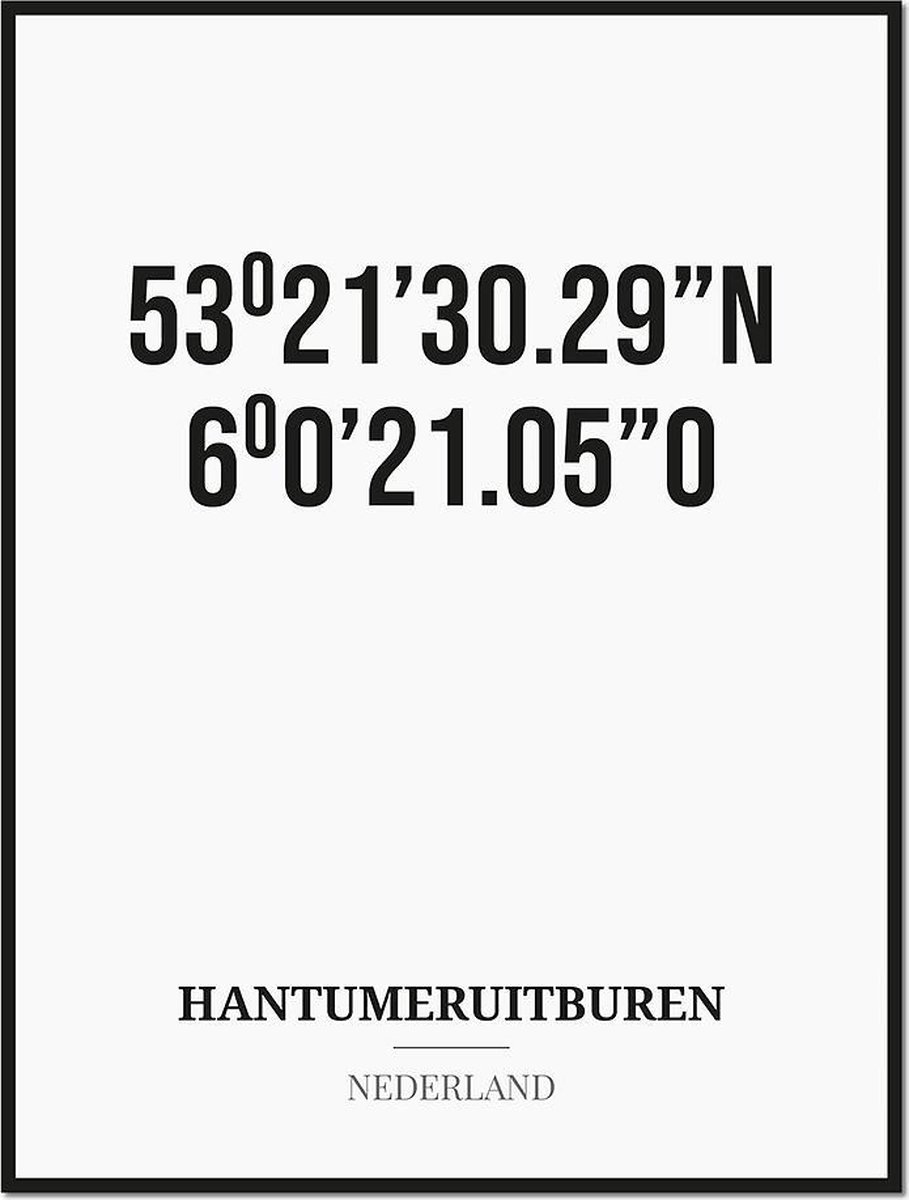 Studio216 Poster/kaart HANTUMERUITBUREN met coördinaten zwart, wit