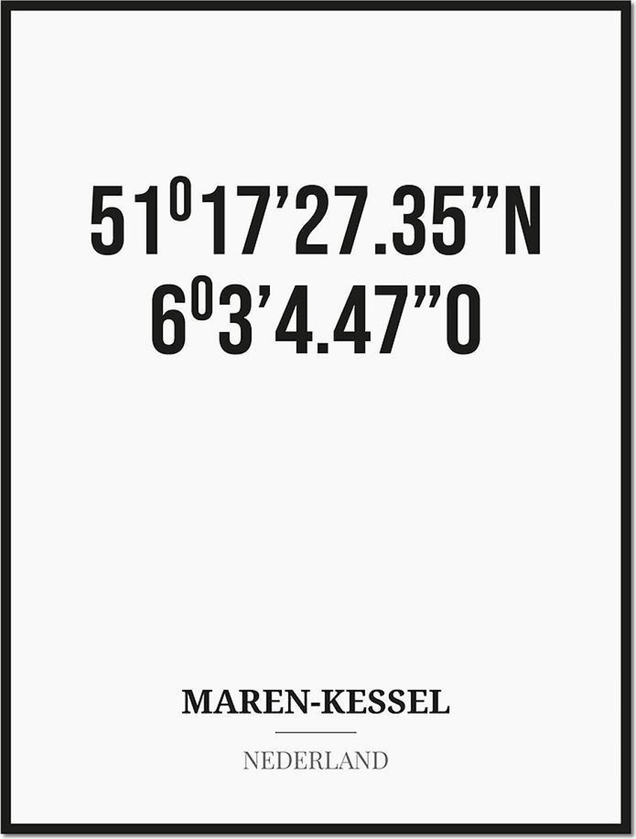 Studio216 Poster/kaart MAREN-KESSEL met coördinaten zwart, wit