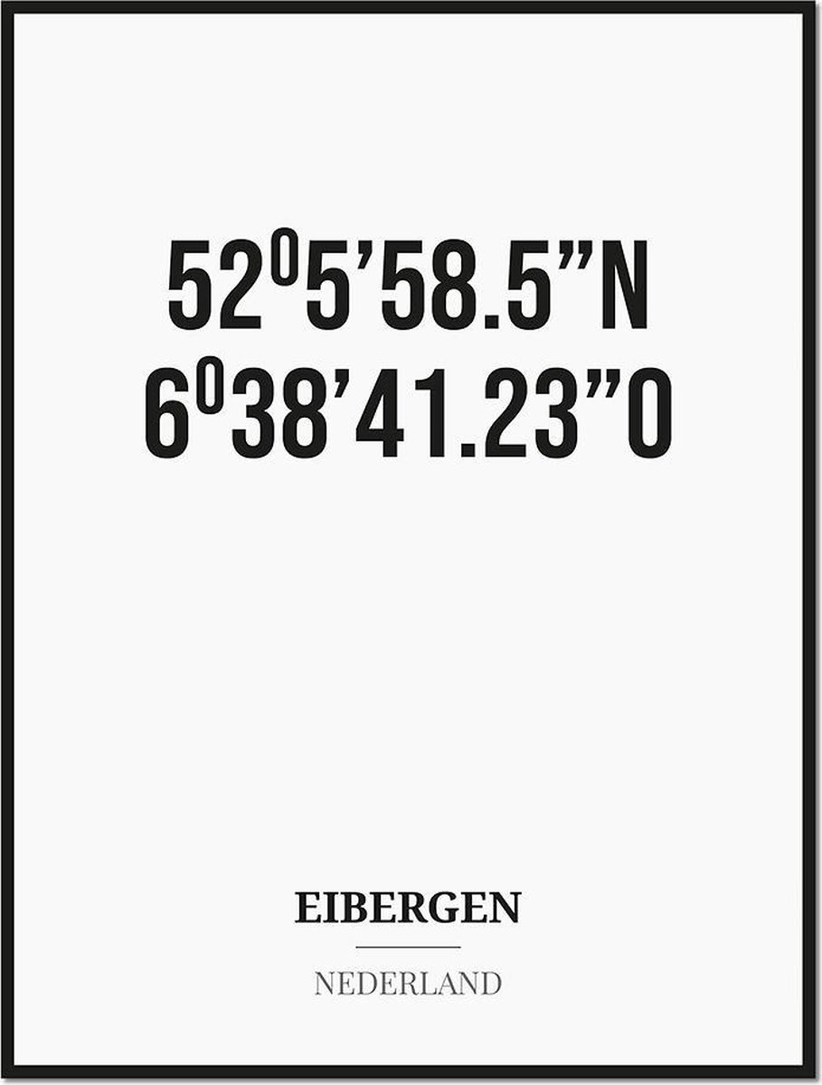 Studio216 Poster/kaart EIBERGEN met coördinaten zwart, wit