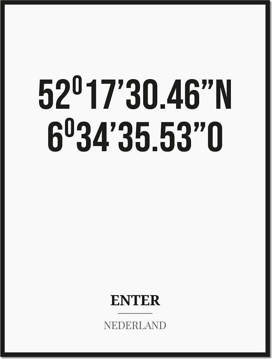 Studio216 Poster/kaart ENTER met coördinaten zwart, wit