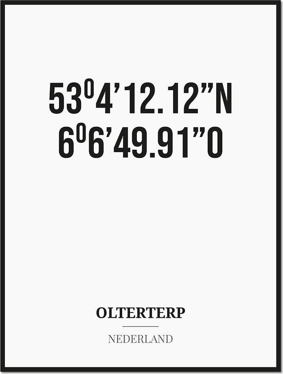 Studio216 Poster/kaart OLTERTERP met coördinaten zwart, wit
