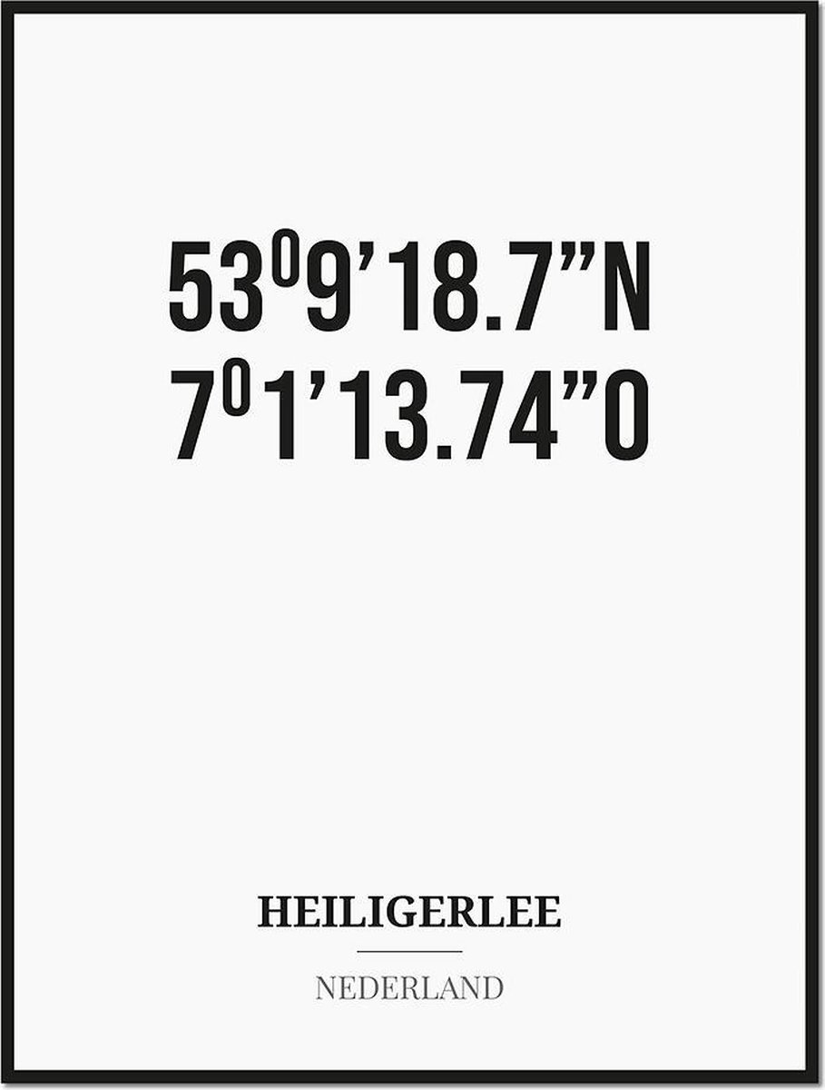 Studio216 Poster/kaart HEILIGERLEE met coördinaten zwart, wit
