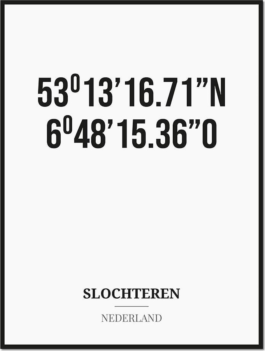 Studio216 Poster/kaart SLOCHTEREN met coördinaten zwart, wit