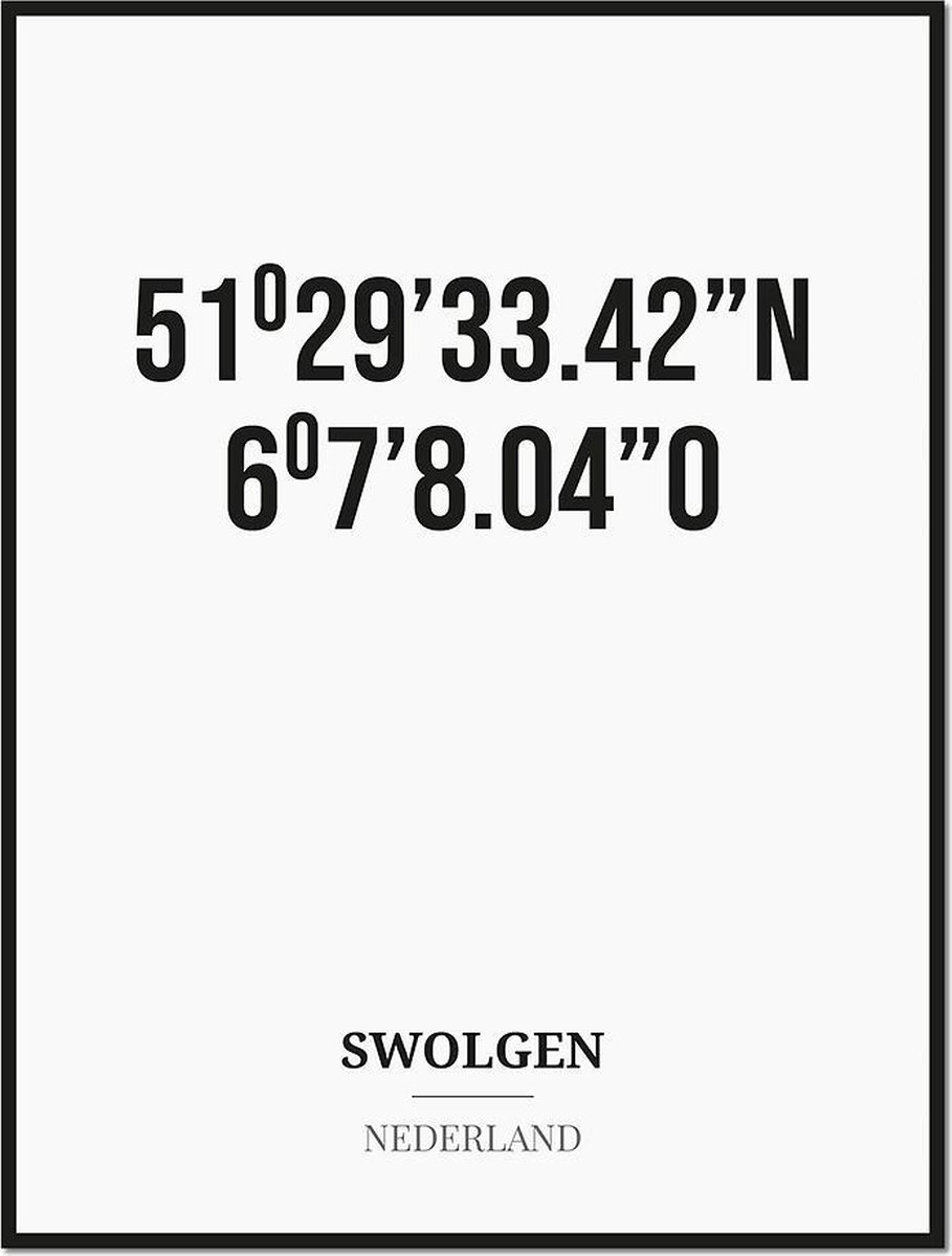 Studio216 Poster/kaart SWOLGEN met coördinaten zwart, wit