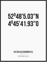 Poster/kaart SCHAGERBRUG met coördinaten
