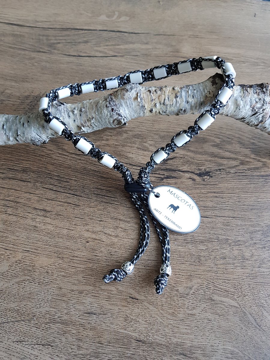 Anti-Tekenband met EM kralen 100% natuurlijk Zwart Gemeleerd Maat 50-60 cm