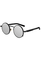 KIMU ronde zonnebril hipster zilveren spiegelglazen - zwart montuur retro