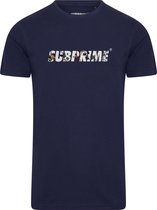 Subprime - Heren Tee SS Shirt Flower Navy - Blauw - Maat XXL