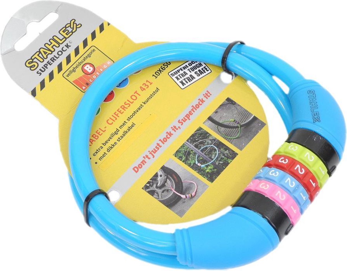 Stahlex Ø10mm / 65cm kabelslot schlechts 230g met cijferslot | Het eerste fietsslot voor uw kind | Blauw