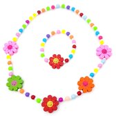 Kinderketting en kinderarmband multicolor met bloemen voor meisjes