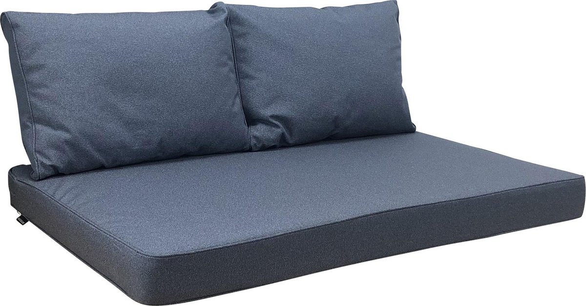 Grijs waterbestendig loungekussen voor pallets, 3-delig met Manchester Denim print, afmetingen 120 x 80 cm.