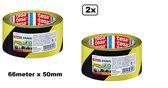 2x Tesa Waarschuwingstape zwart/geel 66 meter - Vloer muur tape waarschuwing vloer tape