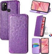 Voor Infinix Hot 10 Lite Bloeiende Mandala Reliëf Patroon Magnetische Horizontale Flip Lederen Case met Houder & Kaartsleuven & Portemonnee (Paars)