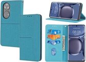 Voor Huawei P50 Geweven Textuur Stiksels Magnetische Horizontale Flip PU Lederen Case met Houder & Kaartsleuven & Portemonnee & Lanyard (Blauw)
