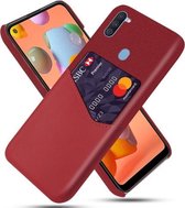 Voor Samsung Galaxy A11 Doek Textuur PC + PU lederen achterkant Schokbestendig hoesje met kaartsleuf (rood)