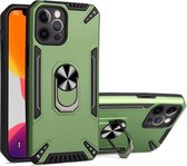 PC + TPU-beschermhoes met 360 graden draaibare ringhouder voor iPhone 12 Pro Max (donkergroen)