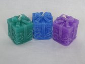 Kaars cadeautjes set van 3. Groen appelgeur, blauw oceaangeur, paars lavendelgeur