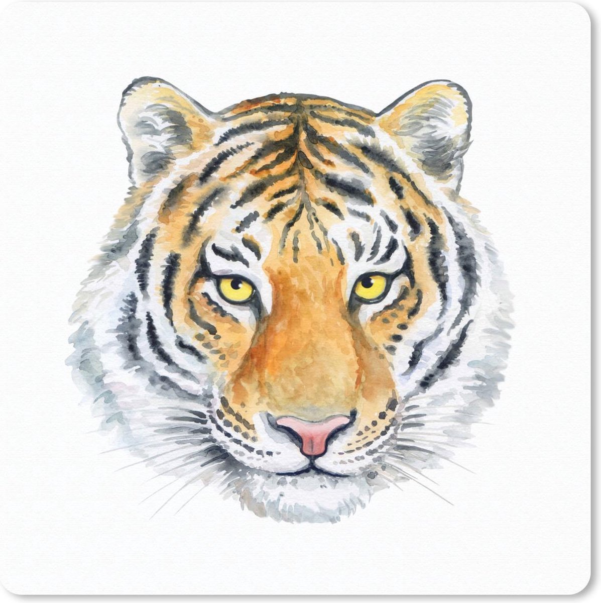 Muismat 20x20 cm - Mousepad Tijger - Geel - Kop - Muismatten