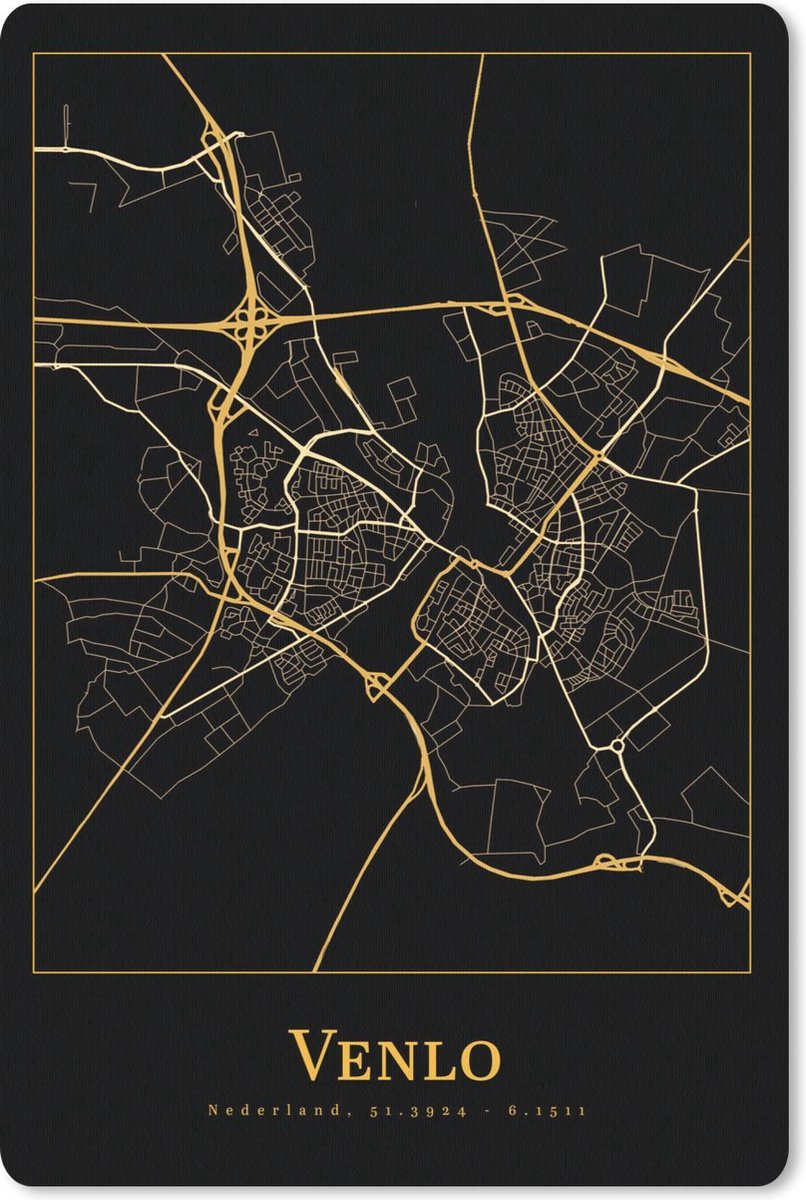 Muismat - Mousepad - Kaart - Venlo - Simpel - Goud - Zwart - 18x27 cm - Muismatten