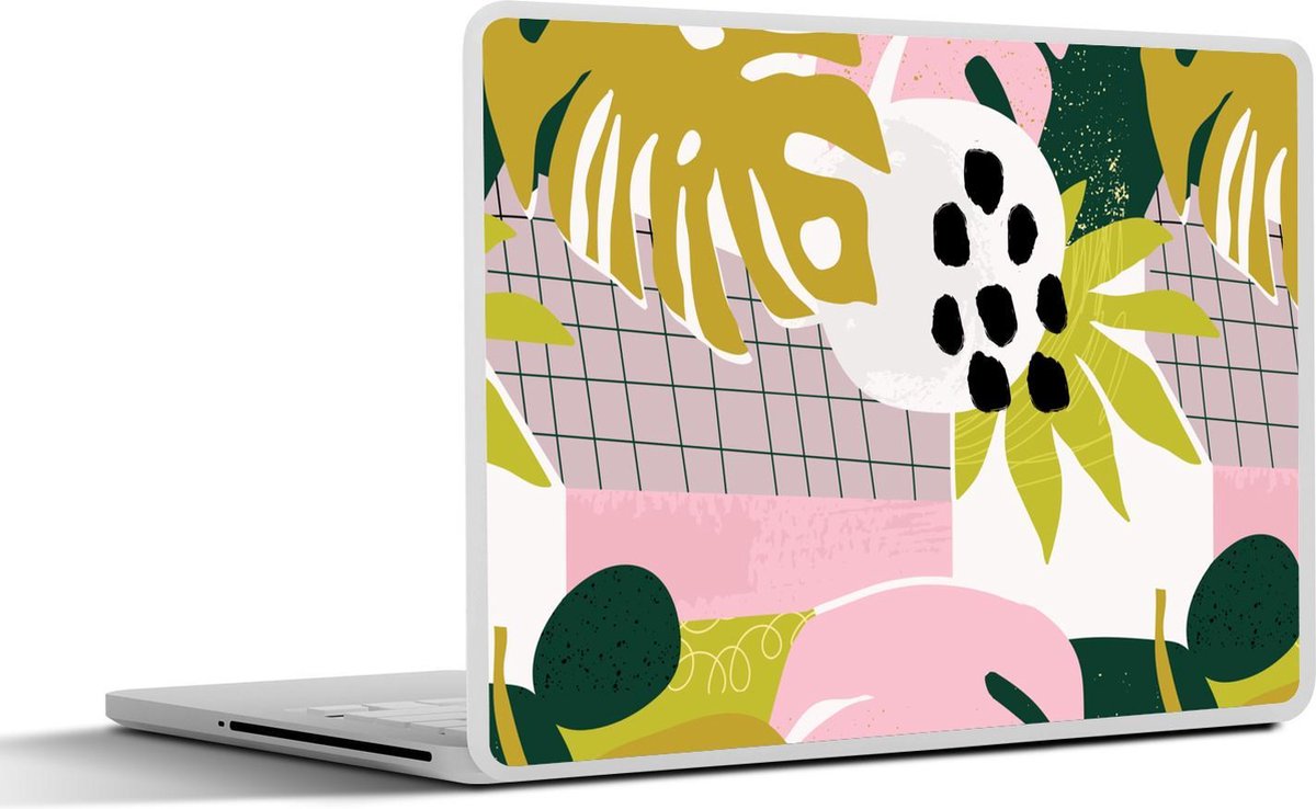 Laptop sticker - 10.1 inch - Tropische planten - Roze - Geel - Patroon - 25x18cm - Laptopstickers - Laptop skin - Cover