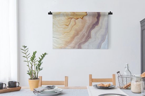 Wandkleed - Wanddoek - Marmer - Textuur - Zandsteen - Goud - Marmerlook - 90x60 cm - Wandtapijt
