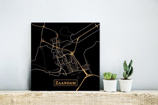 Décoration murale Métal - Peinture Aluminium Industriel - Carte - Zaandam - Zwart - Or - 20x20 cm - Dibond - Photo sur aluminium - Décoration murale industrielle - Pour le salon/chambre