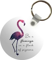 Sleutelhanger - Flamingo - Vogel - Tekening - Quote - Plastic - Rond - Uitdeelcadeautjes