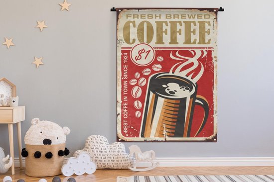 Tapisserie - Tapisserie - Café - Vintage - Assiette - Coffee - 120x160 cm - Tapisserie