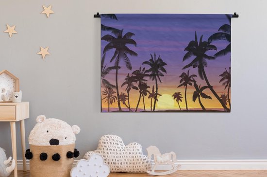 Tapisserie - Toile murale - Palmier - Soleil - Mer - 120x90 cm - Tapisserie