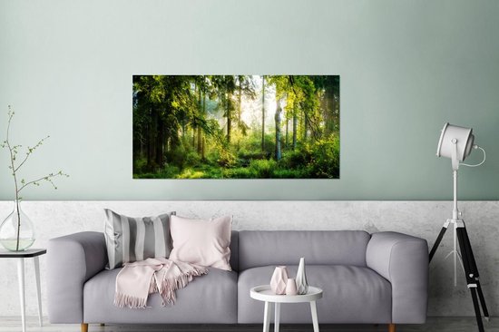 Wanddecoratie Metaal - Aluminium Schilderij - Bos - Zon - Bomen