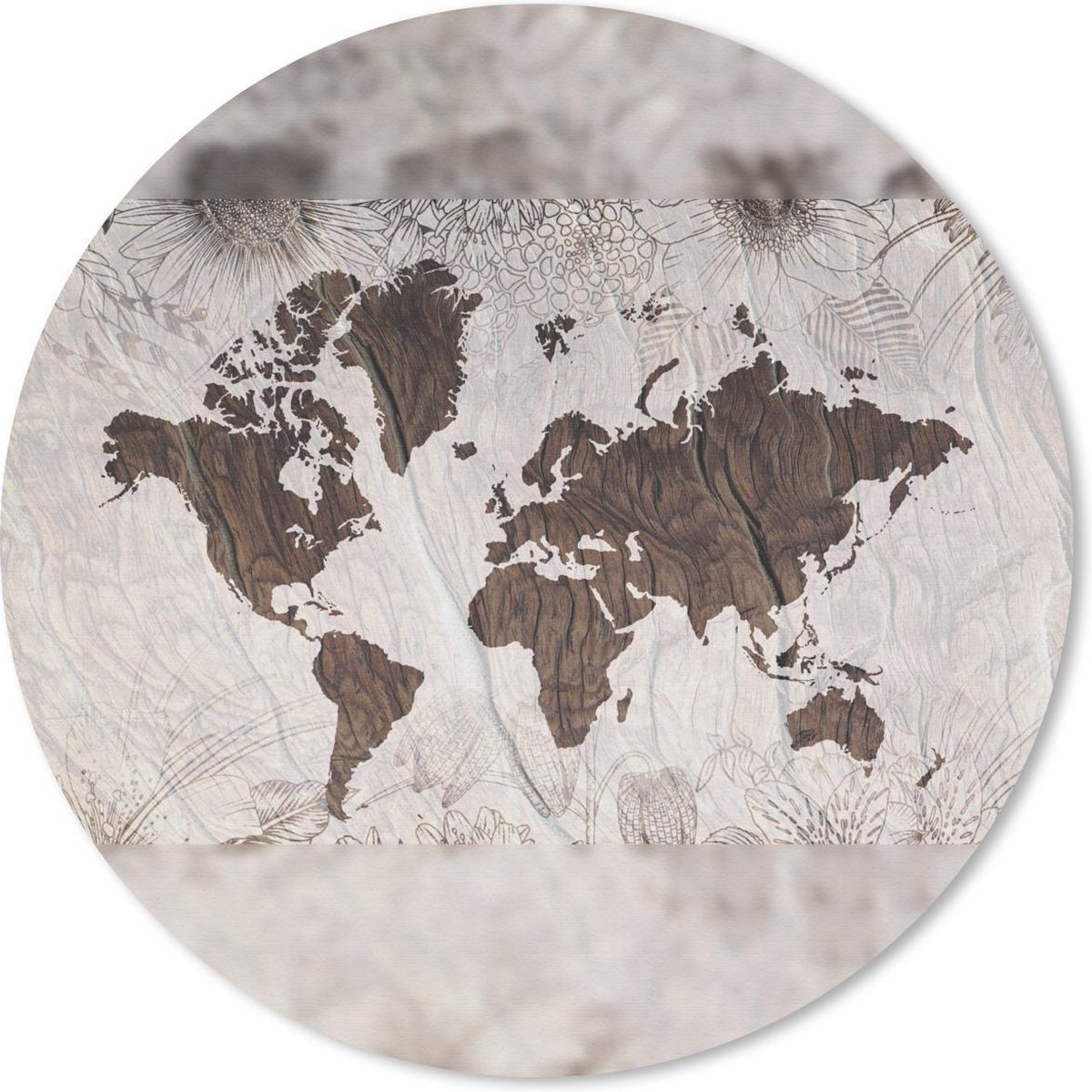 Muismat rond 20x20 cm - Mousepad Wereldkaart - Bruin - Bloem - Ronde muismatten