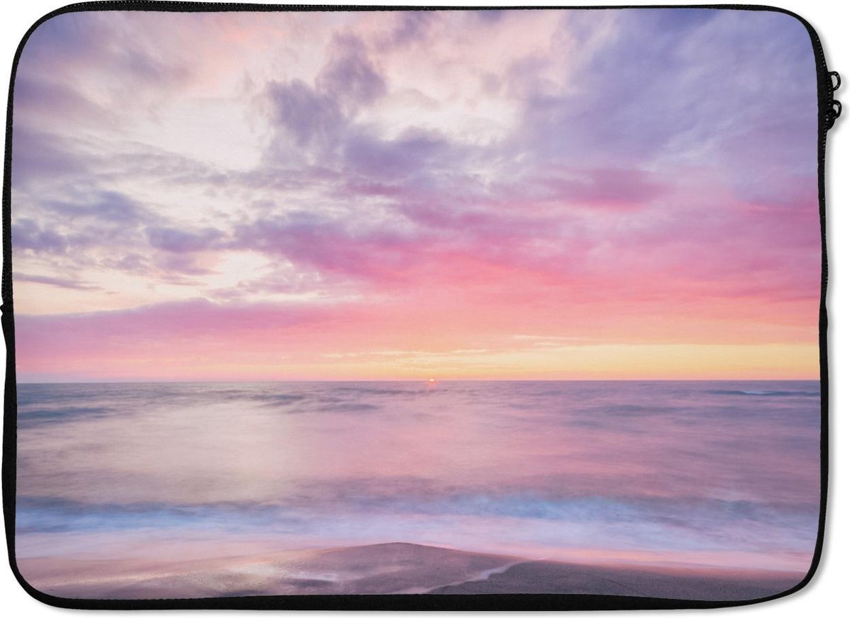 Laptophoes 13 inch - Strand - Pastel - Zonsondergang - Laptop sleeve - Binnenmaat 32x22,5 cm - Zwarte achterkant