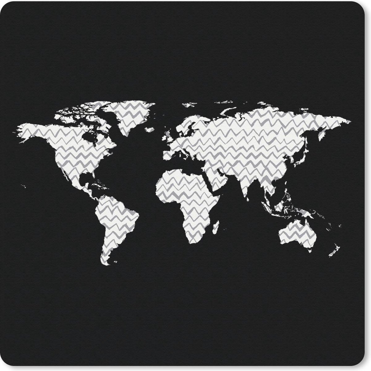 Muismat 20x20 cm - Mousepad Wereldkaart - Zigzag - Grijs - Muismatten