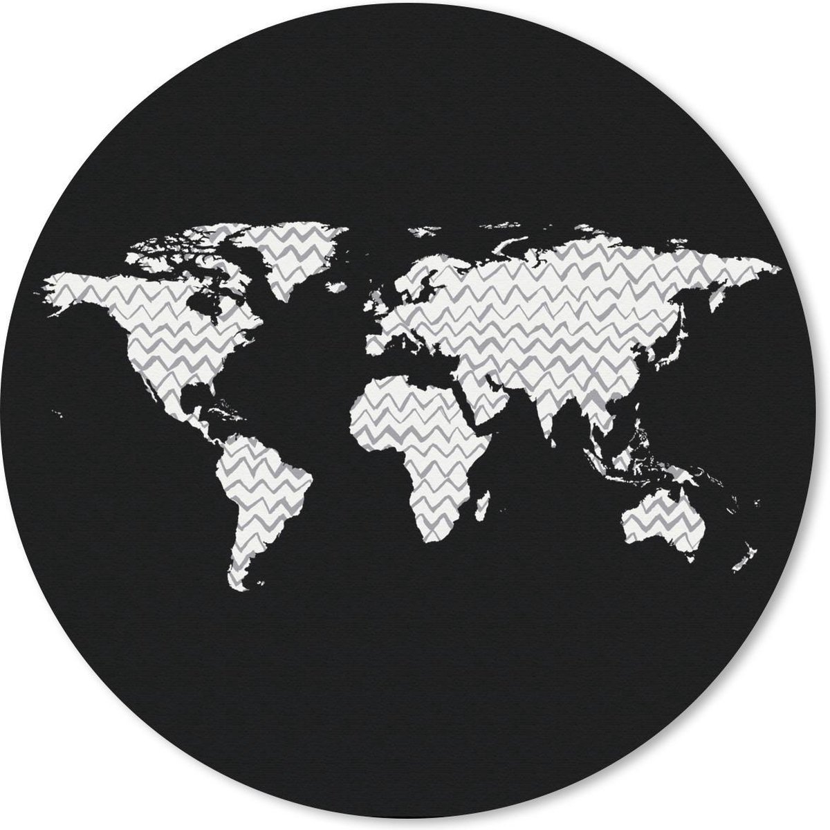 Muismat rond 30x30 cm - Mousepad Wereldkaart - Zigzag - Grijs - Ronde muismatten