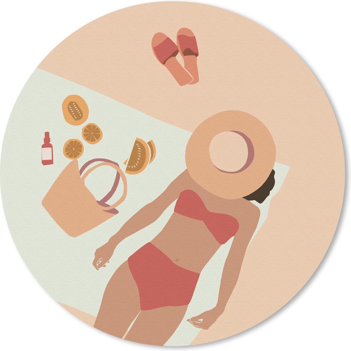 Muismat rond 30x30 cm - Mousepad Vrouw - Slippers - Hoed - Zomer - Ronde muismatten