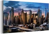 Wanddecoratie Metaal - Aluminium Schilderij Industrieel - New York - Skyline - Zon - 40x20 cm - Dibond - Foto op aluminium - Industriële muurdecoratie - Voor de woonkamer/slaapkamer