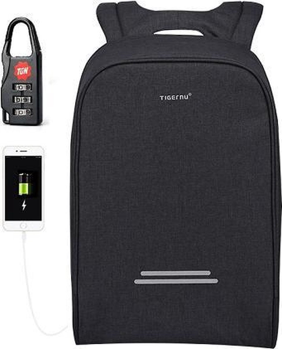 Tigernu Security III laptop rugzak - anti diefstal rugzak - t/m 15,6 inch - waterafstotend - grijs