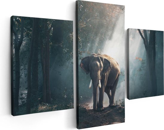 Artaza - Canvas Schilderij - Olifant In Het Bos Met Zonneschijn - Foto Op Canvas - Canvas Print