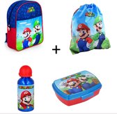 Super Mario rugzak 31 cm + lunchbox / broodtrommel & aluminium drinkbeker + gymtas
