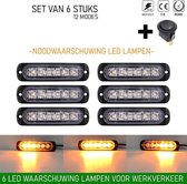 6 stuks Waarschuwingslamp (6-PACK) - 12V / 24V LED - 18W - 2000K - Noodverlichting - Werkverkeer - 6 LED - 18 Modes - Flitspatronen - AMBER - Oranje - Knipperlampen - Waarschuwings